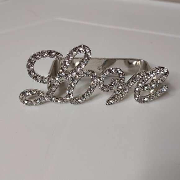 3 Finger Silver Tone Love Ring - Picture 7 of 9